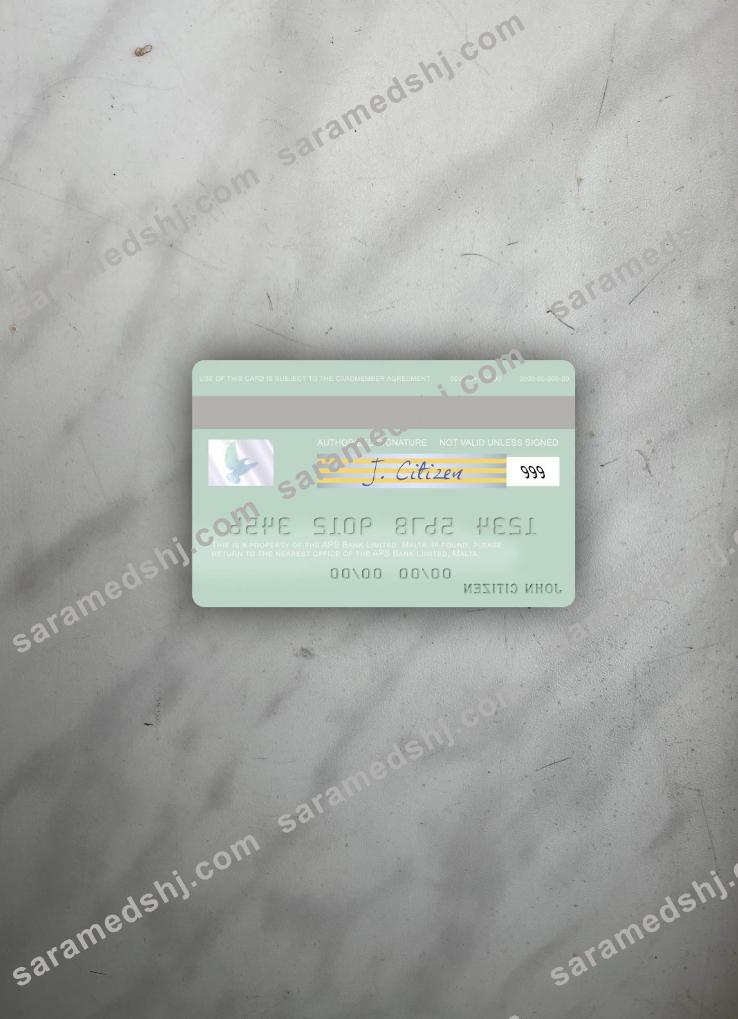 Malta APS Bank Limited visa debit card photolook back